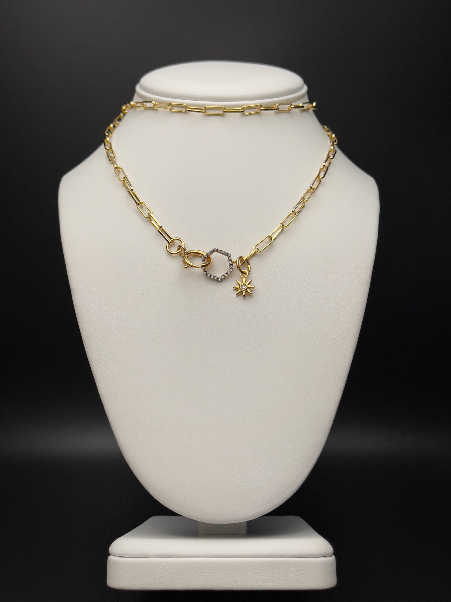 Image of necklace with hexagon charm and min star