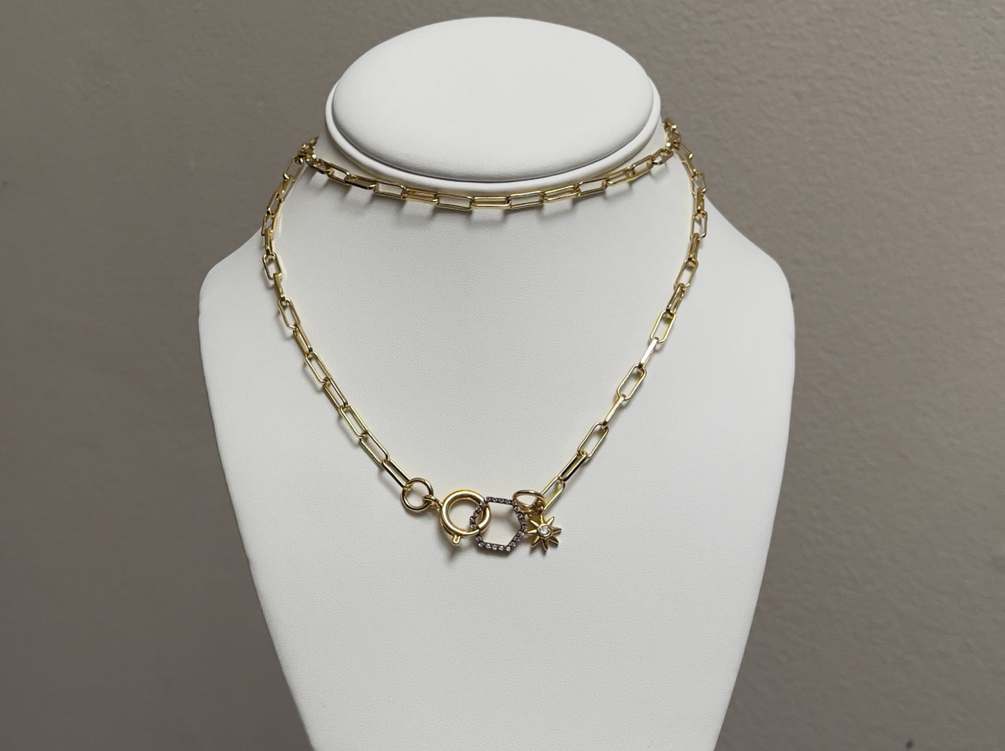 Image of necklace with hexagon charm and min star