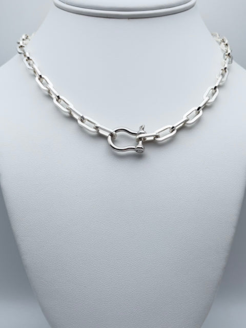 sterling silver paperclip necklace with anchor clasp