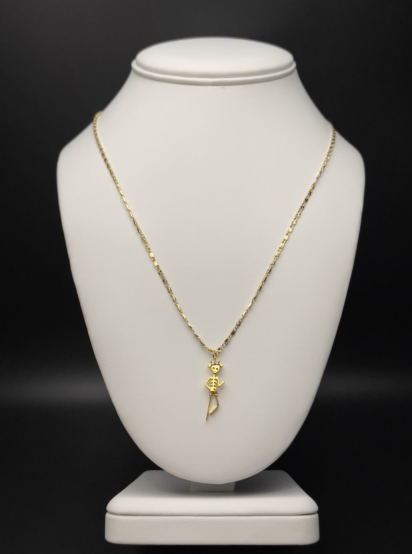 Image of necklace.  Chain Length: 19 inches Chain Type: Sunburst Chain Thickness: 1.6 mm Clasp: Lobster Charm: 8 X 25 mm  Chain: 14k Gold-filled Charm: 24k Gold-filled 
